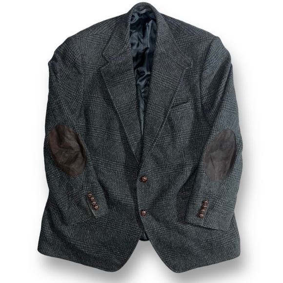 Polo Ralph Lauren Other - POLO Ralph Lauren Dark Gray Plaid Blazer Jacket Sports Coat Elbow Patches 46L